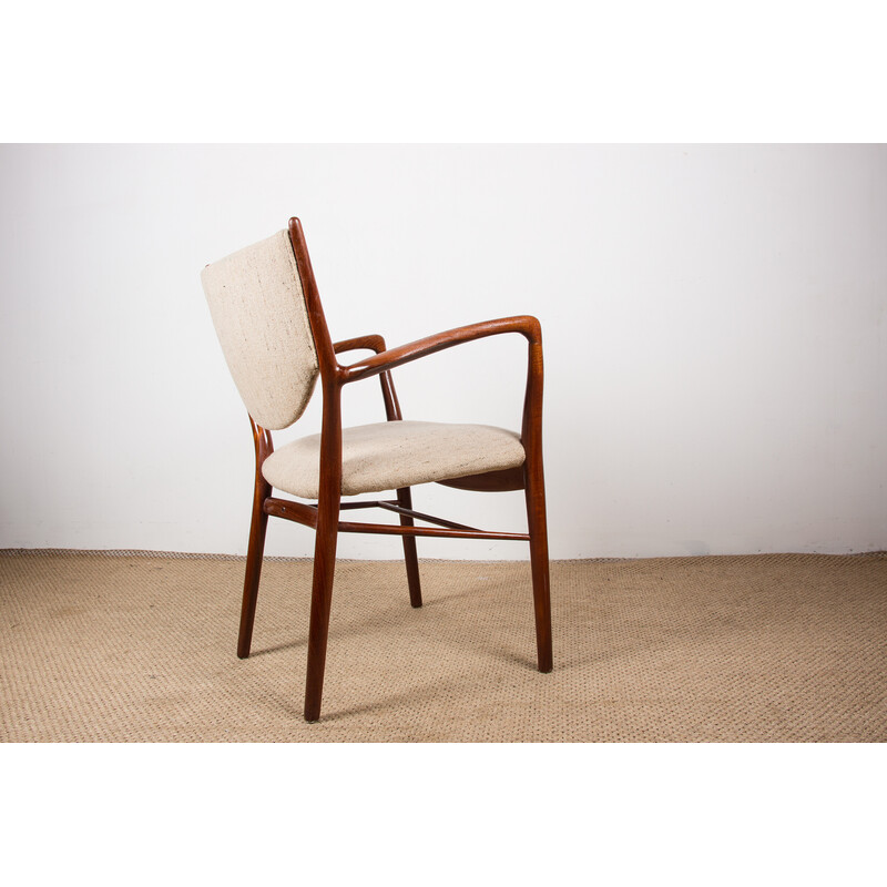 Vintage Danish armchair in teak and fabric model Nv 46 by Finn Jhul for Niels Vodder, 1950