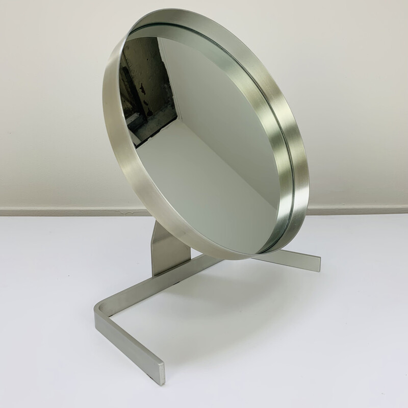 Vintage mirror in brushed aluminum by Pierre Vandel, 1970