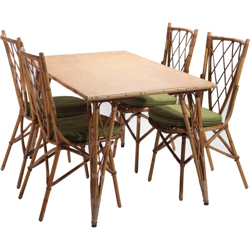 Table et 4 chaises de jardin Audoux et Minet - 1950