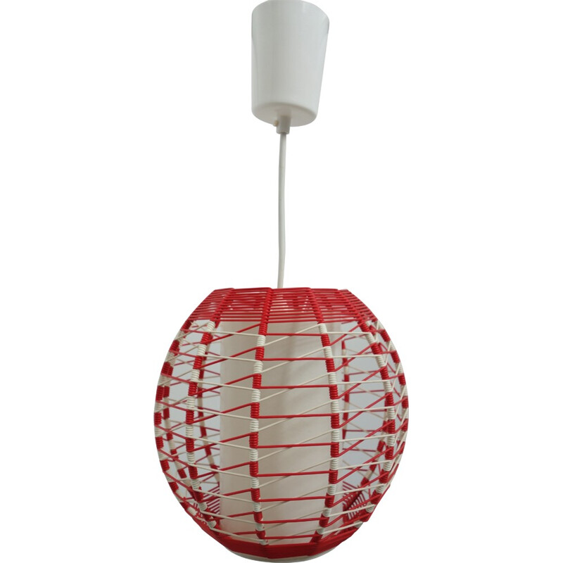 DDR germany red & white hanging lamp - 1960s