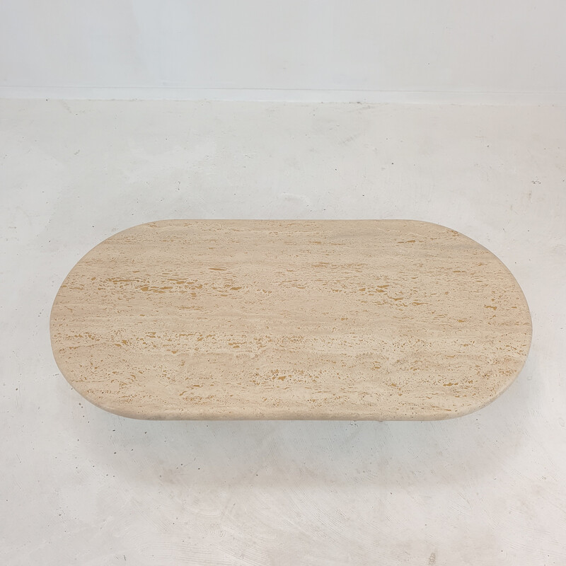 Vintage oval coffee table in travertine, Italy 1980s