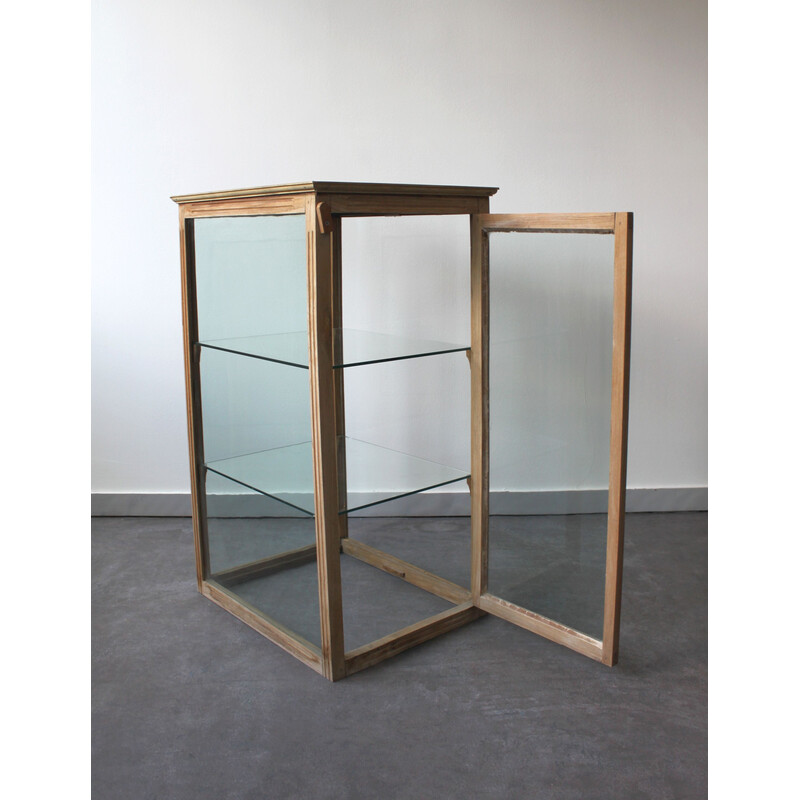 Vintage oakwood and glass counter display cabinet
