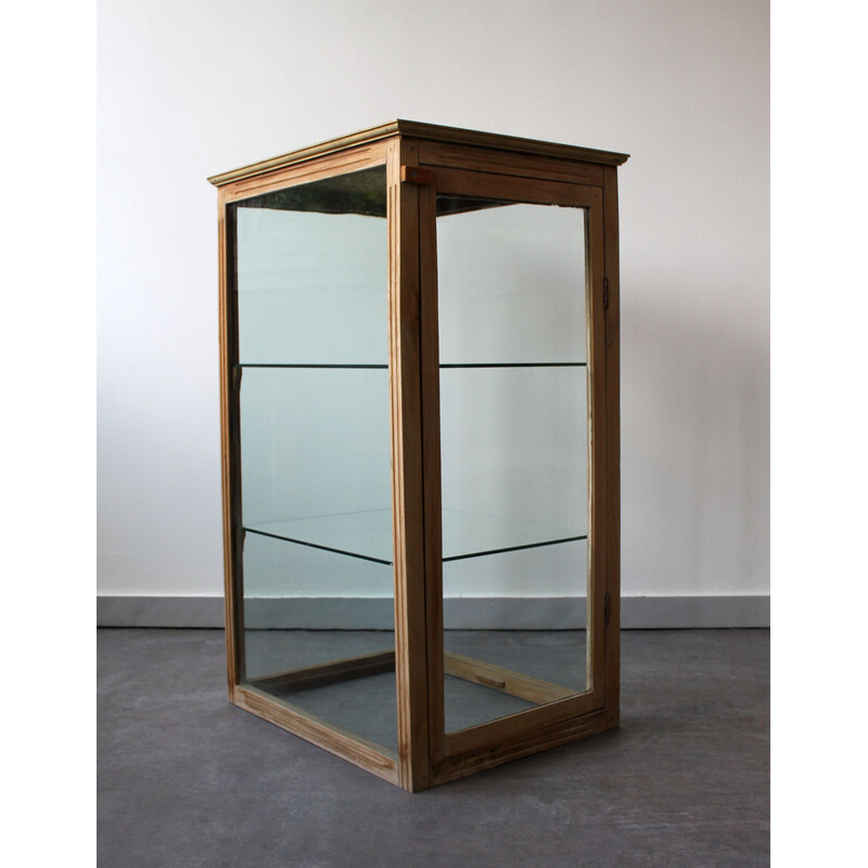 Vintage oakwood and glass counter display cabinet