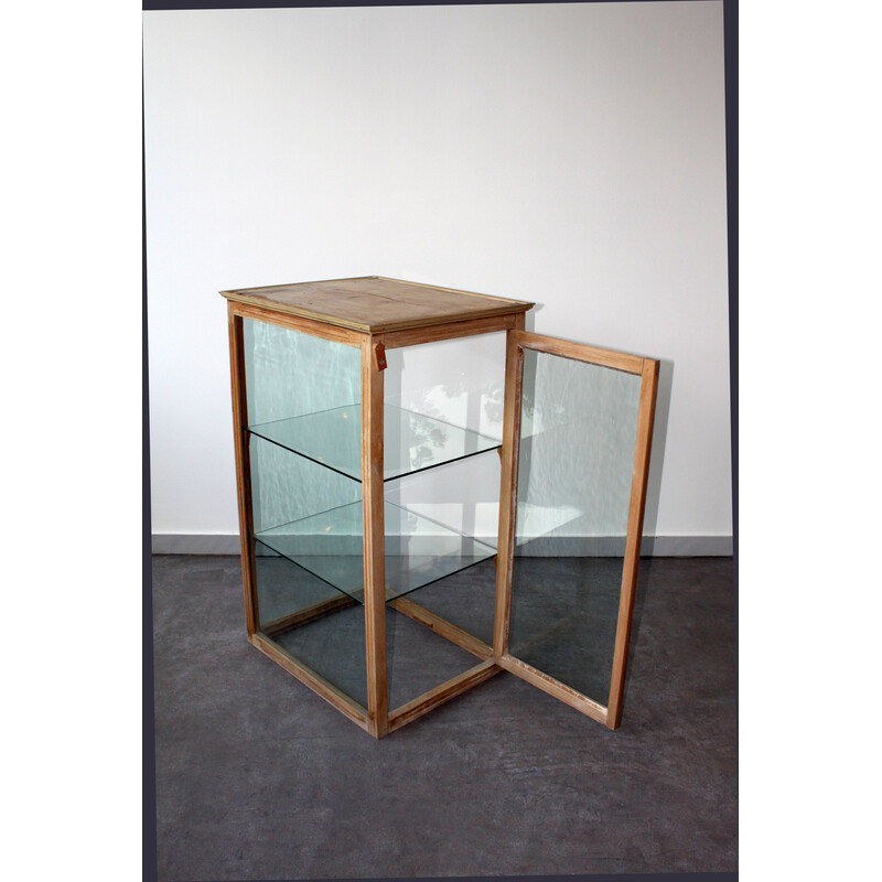 Vintage oakwood and glass counter display cabinet