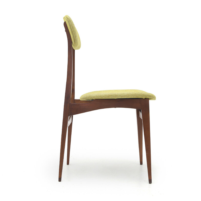 Set di 6 sedie vintage italiane in legno e tessuto, anni '60