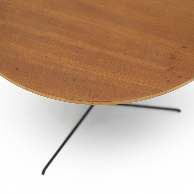 Vintage coffee table "T44" in plywood, teak and metal by Osvaldo Borsani for Tecno, 1950s