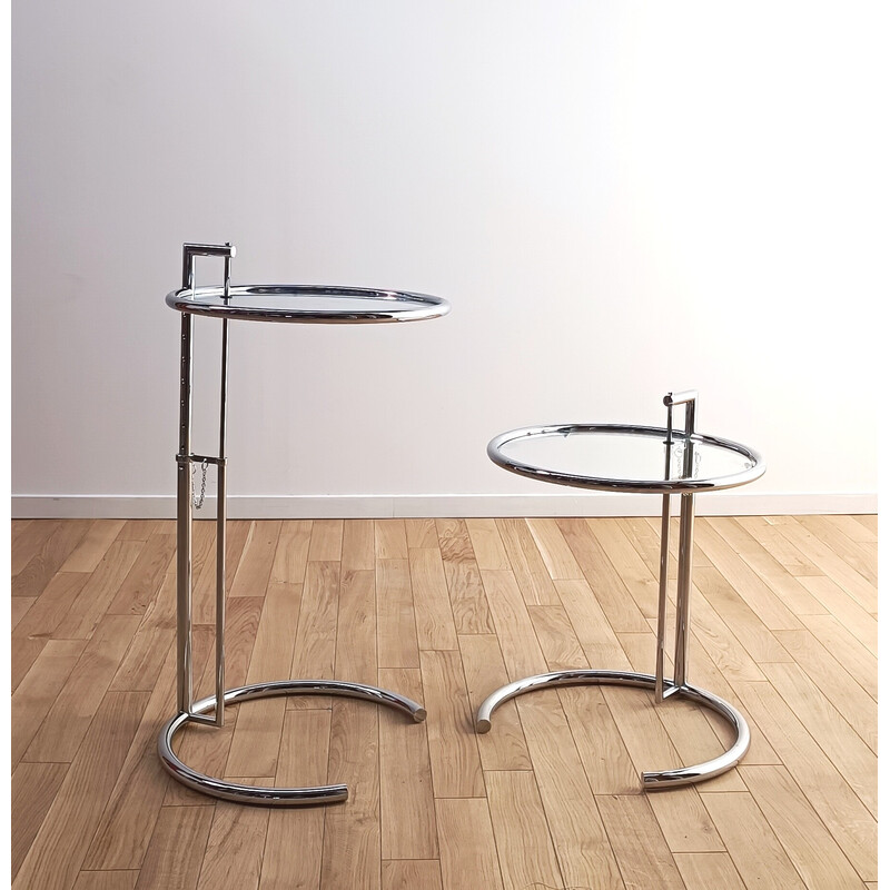 E1027 mesa de metal vintage e mesa de café de vidro por Eileen Gray