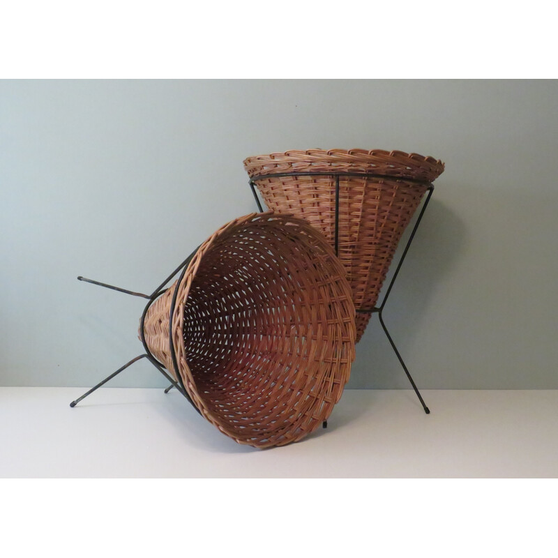Pair of vintage wicker shopping baskets by Rohé and Noordwolde, Netherlands 1960