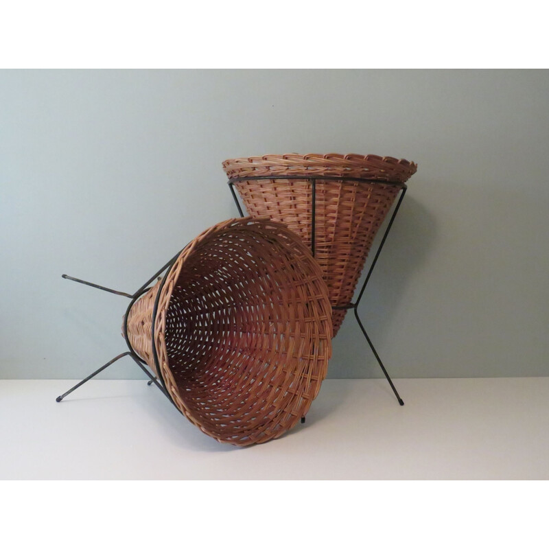 Pair of vintage wicker shopping baskets by Rohé and Noordwolde, Netherlands 1960