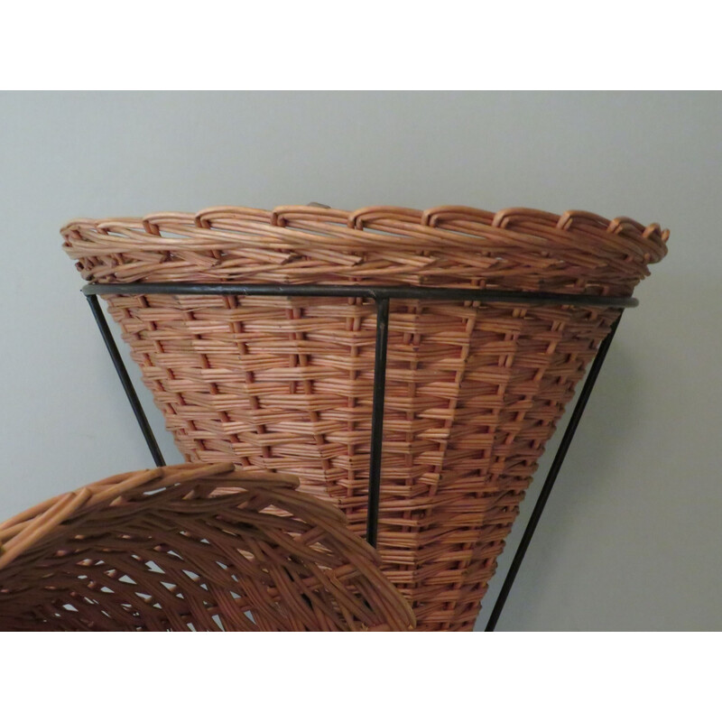 Pair of vintage wicker shopping baskets by Rohé and Noordwolde, Netherlands 1960