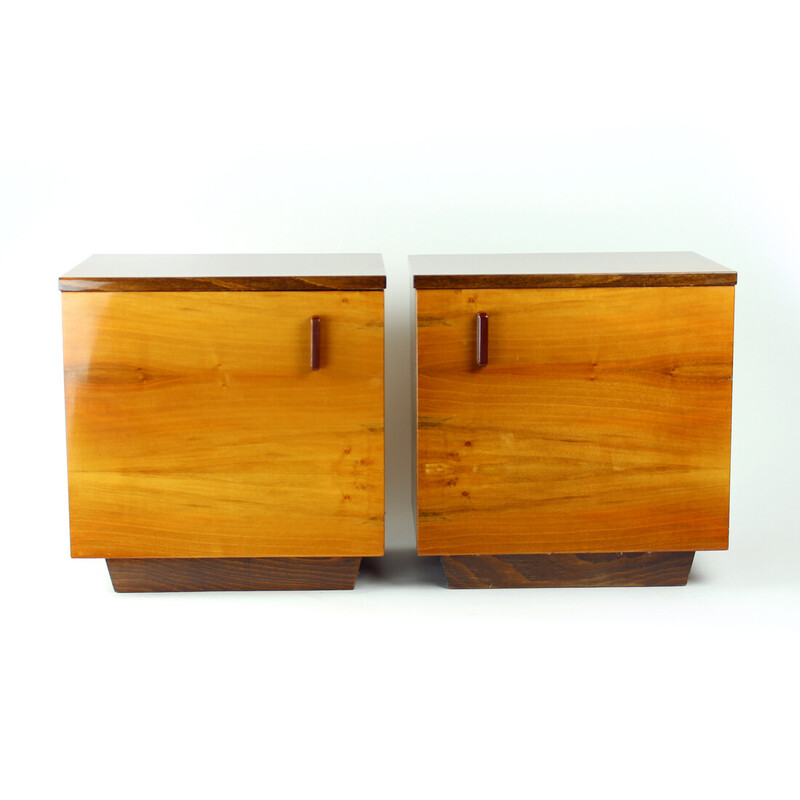 Pair of mid century square night stands in oakwoood, Czechoslovakia 1960s
