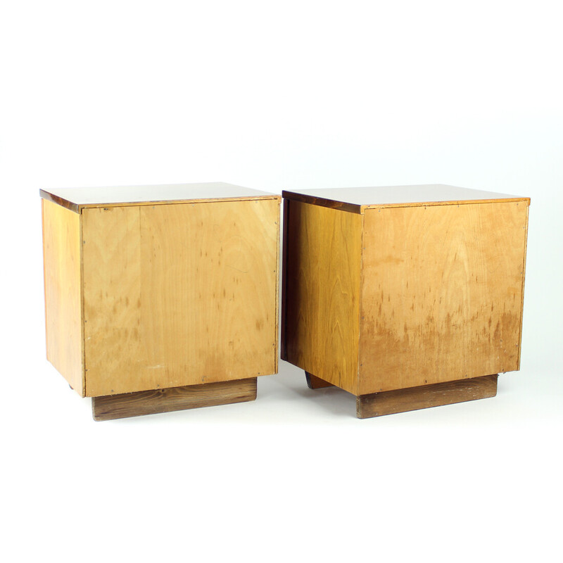 Paire de tables de chevet carrées vintage en bois de chêne, Tchécoslovaquie 1960