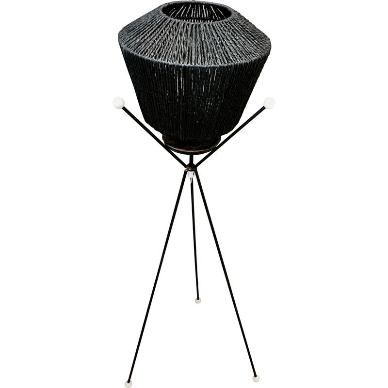 Vintage-Dreibein-Stehlampe aus Metall, Seil und Bakelit, 1950