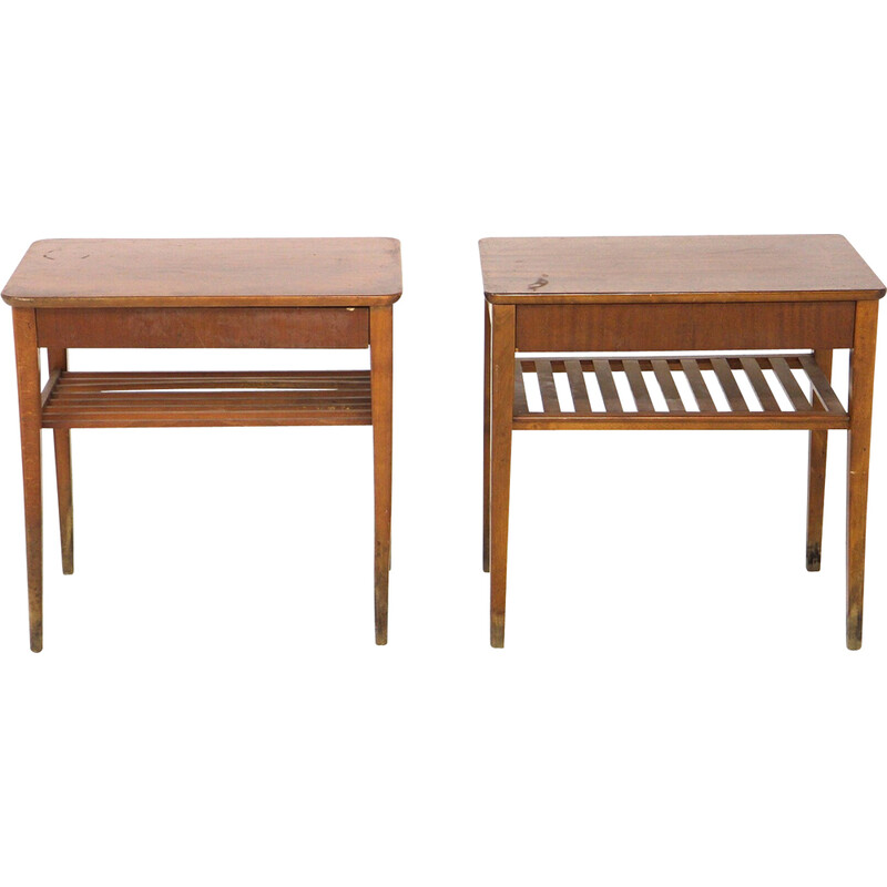 Pair of vintage mahogany and beechwood night stands by Ferdinand Lundqvist, Sweden 1950s