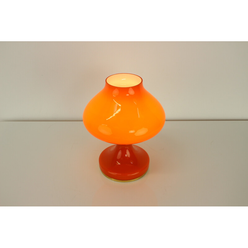 Vintage orange glass table lamp by Valasske Mezirici, Czechoslovakia 1970s