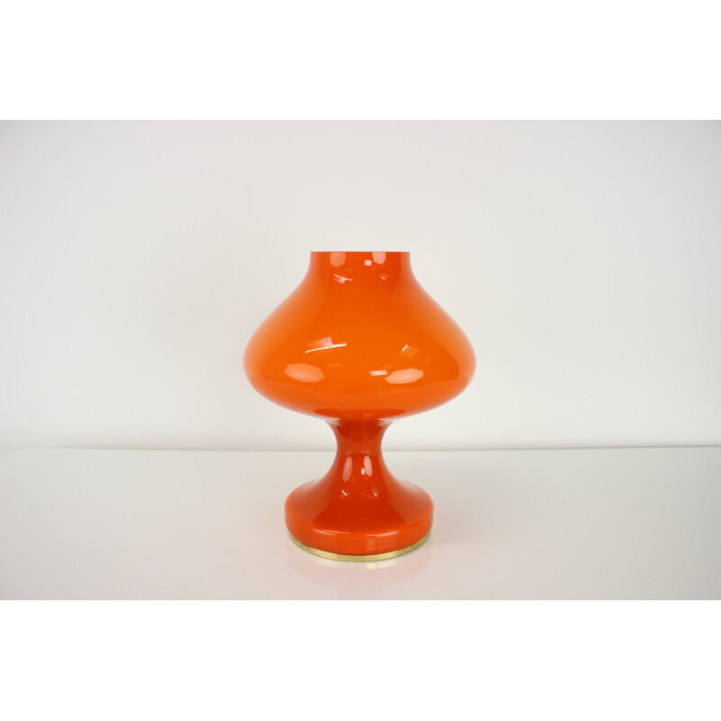 Vintage orange glass table lamp by Valasske Mezirici, Czechoslovakia 1970s