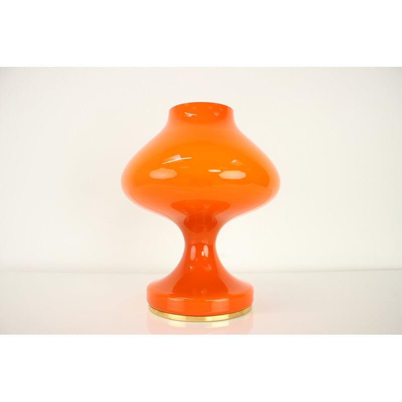 Vintage orange glass table lamp by Valasske Mezirici, Czechoslovakia 1970s