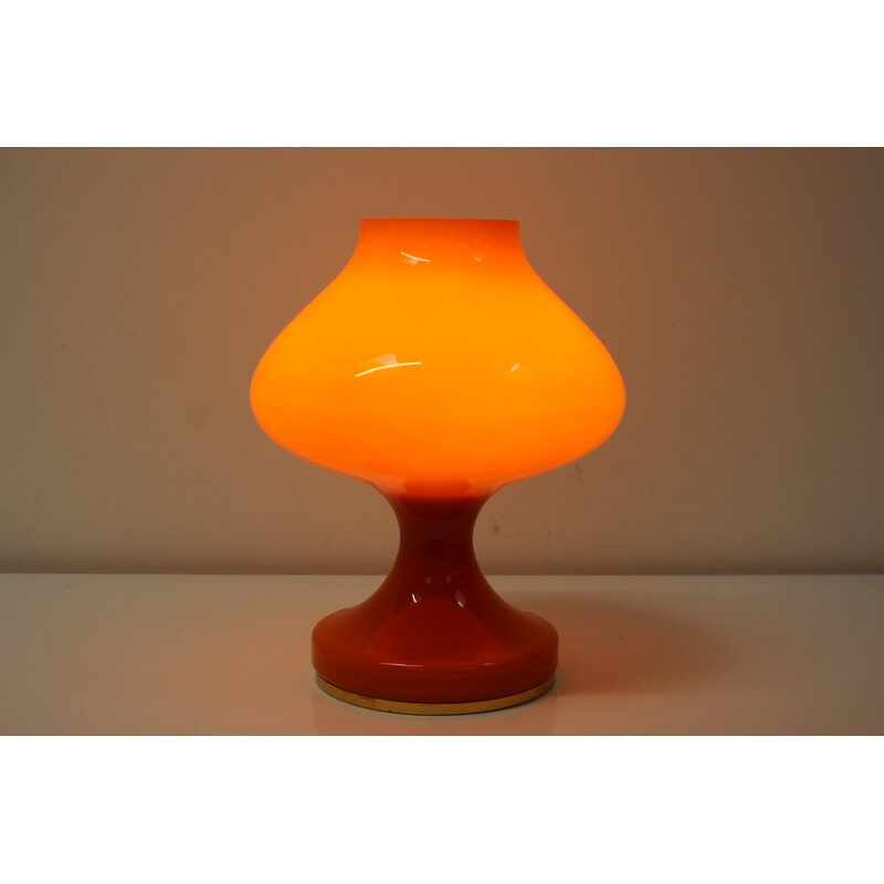 Vintage orange glass table lamp by Valasske Mezirici, Czechoslovakia 1970s