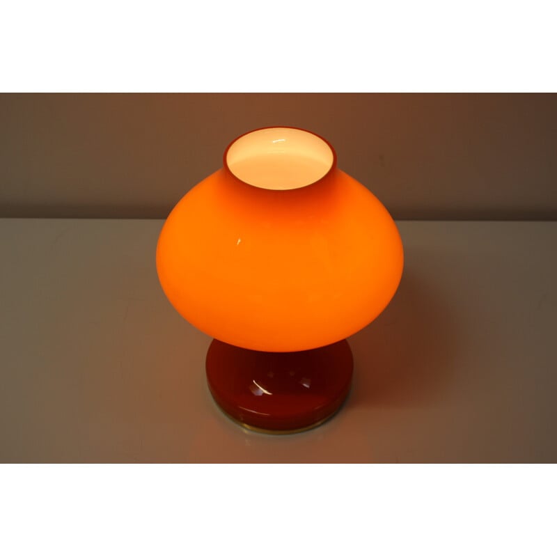 Vintage orange glass table lamp by Valasske Mezirici, Czechoslovakia 1970s