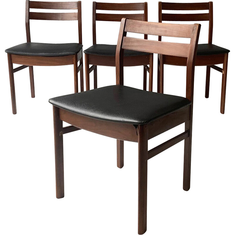 Set di 4 sedie da pranzo di metà secolo in teak con imbottitura, anni '60
