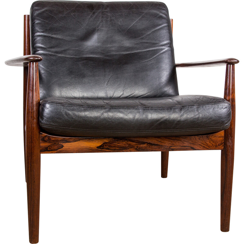 Vintage Danish rosewood and leather armchair by Grete Jalk for France and Son, 1960