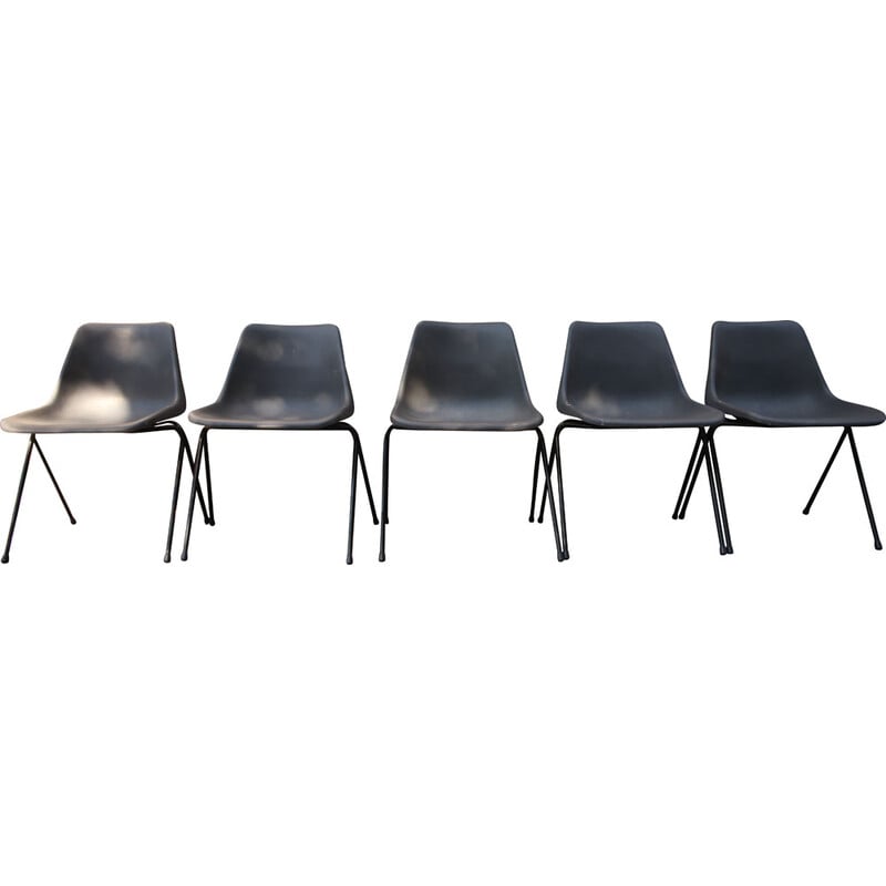 Conjunto de 5 cadeiras de plástico cinzento vintage da Robin Day para Hille