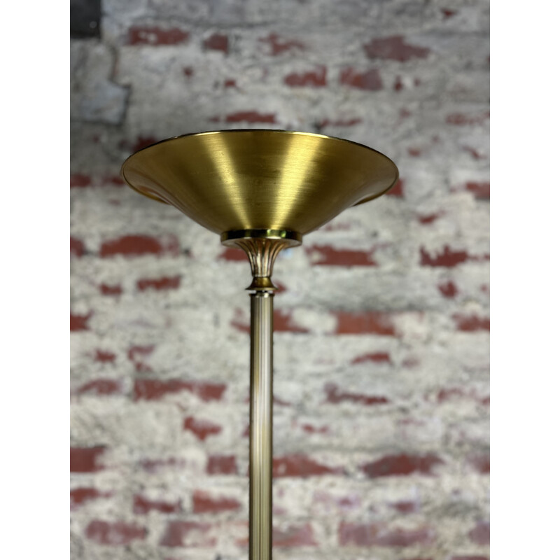 Lampadaire vintage en bronze et laiton pour Lucien Gau, 1980