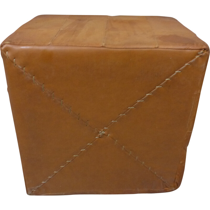 Vintage patchwork leather pouf by De Sede, Switzerland 1970s