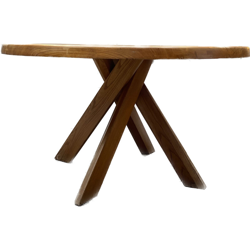 Table vintage Sfax en orme massif par Pierre Chapo, 1970