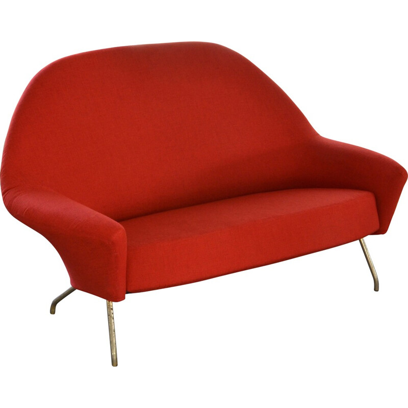Vintage red sofa by Joseph-André Motte - 1950s