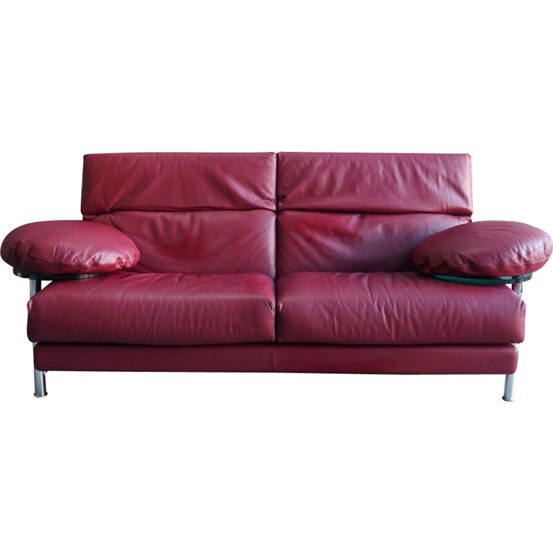 Red leather Arca sofa by Paolo Piva for B&B Italia - 1980s
