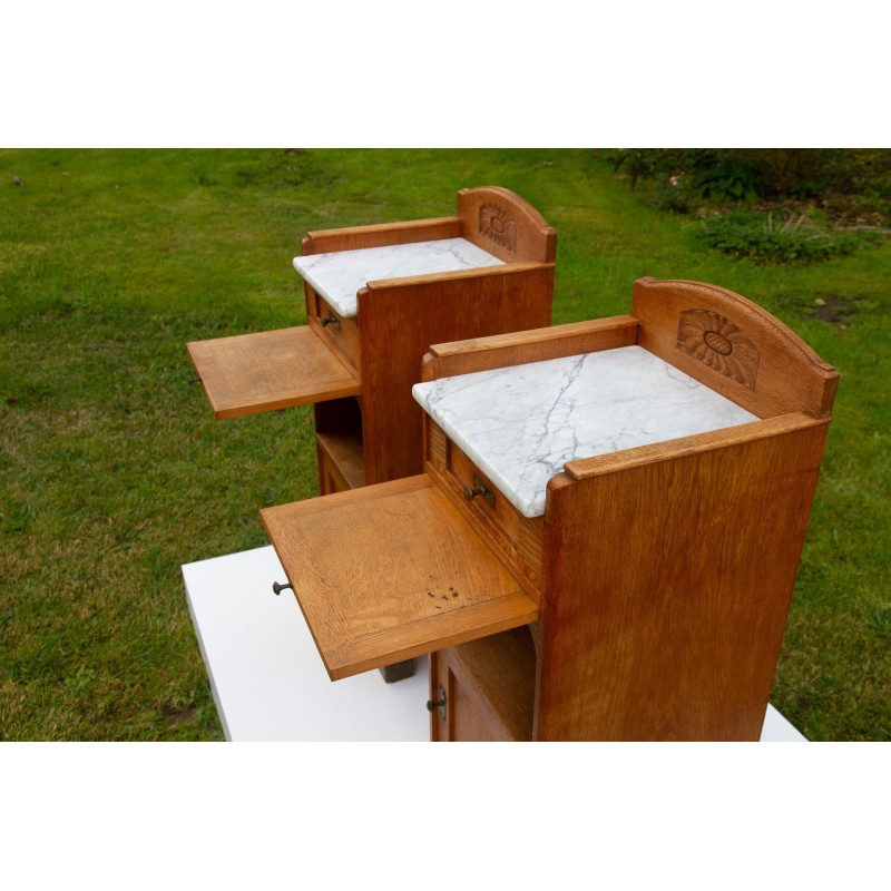 Pair of vintage Danish night stands in oakwood, 1920s