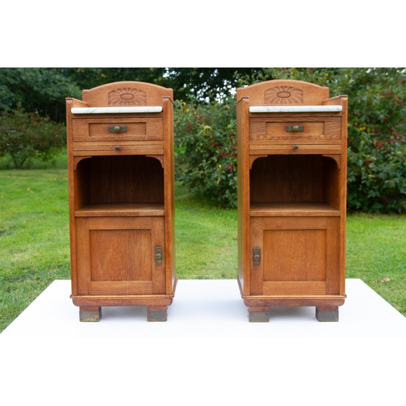 Pair of vintage Danish night stands in oakwood, 1920s