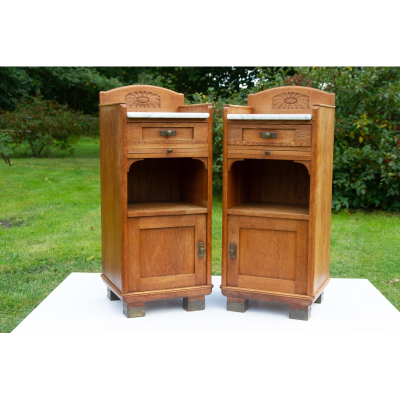 Pair of vintage Danish night stands in oakwood, 1920s