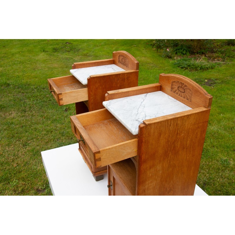 Pair of vintage Danish night stands in oakwood, 1920s