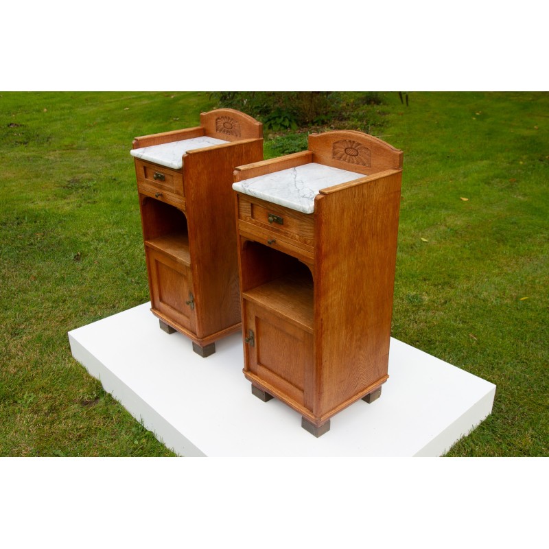 Pair of vintage Danish night stands in oakwood, 1920s