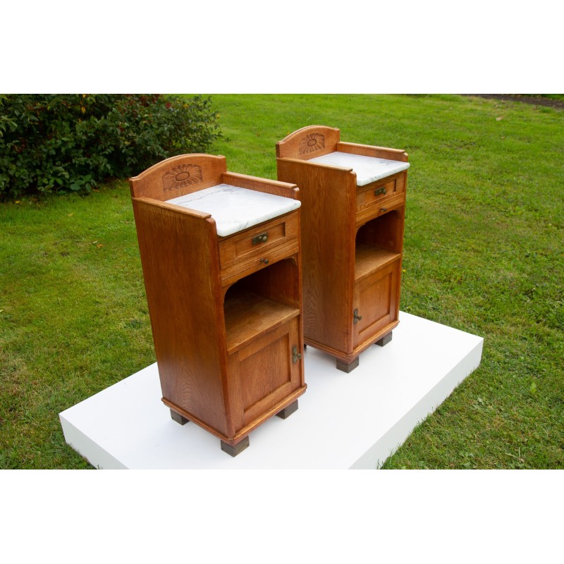 Pair of vintage Danish night stands in oakwood, 1920s