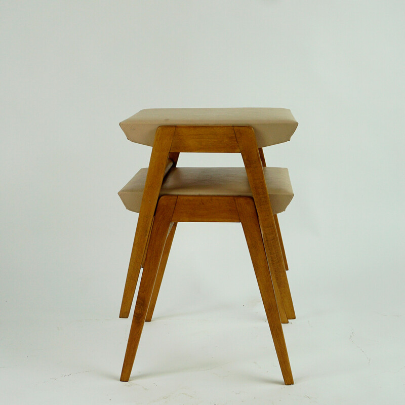 Pair of vintage beechwood stools by Roland Rainer for Emil & Alfred Pollak, Austria