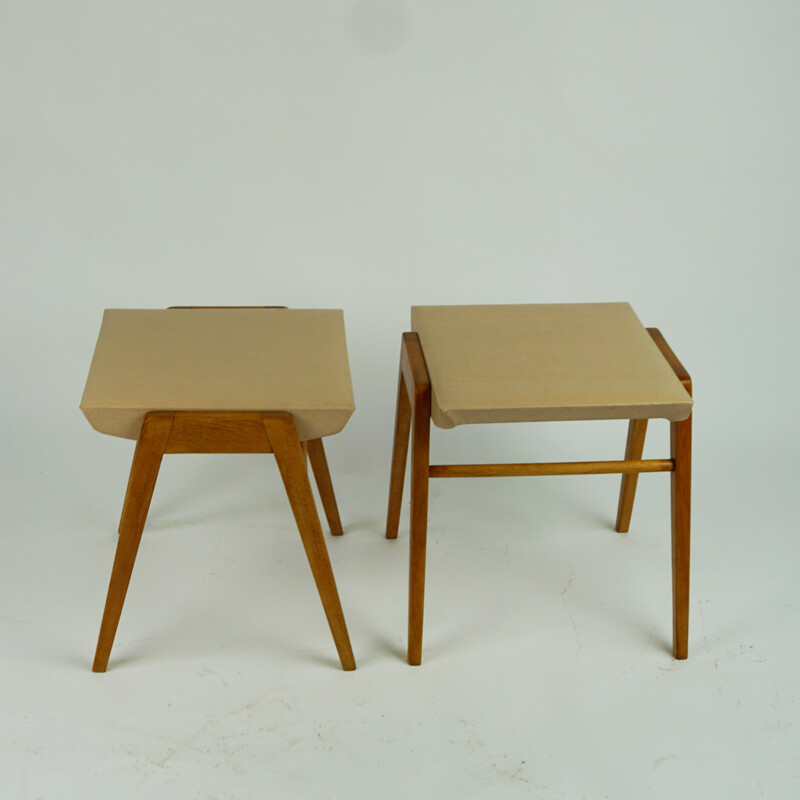 Pair of vintage beechwood stools by Roland Rainer for Emil & Alfred Pollak, Austria