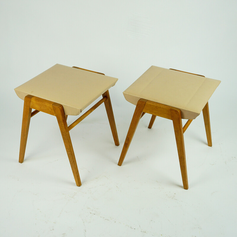 Pair of vintage beechwood stools by Roland Rainer for Emil & Alfred Pollak, Austria