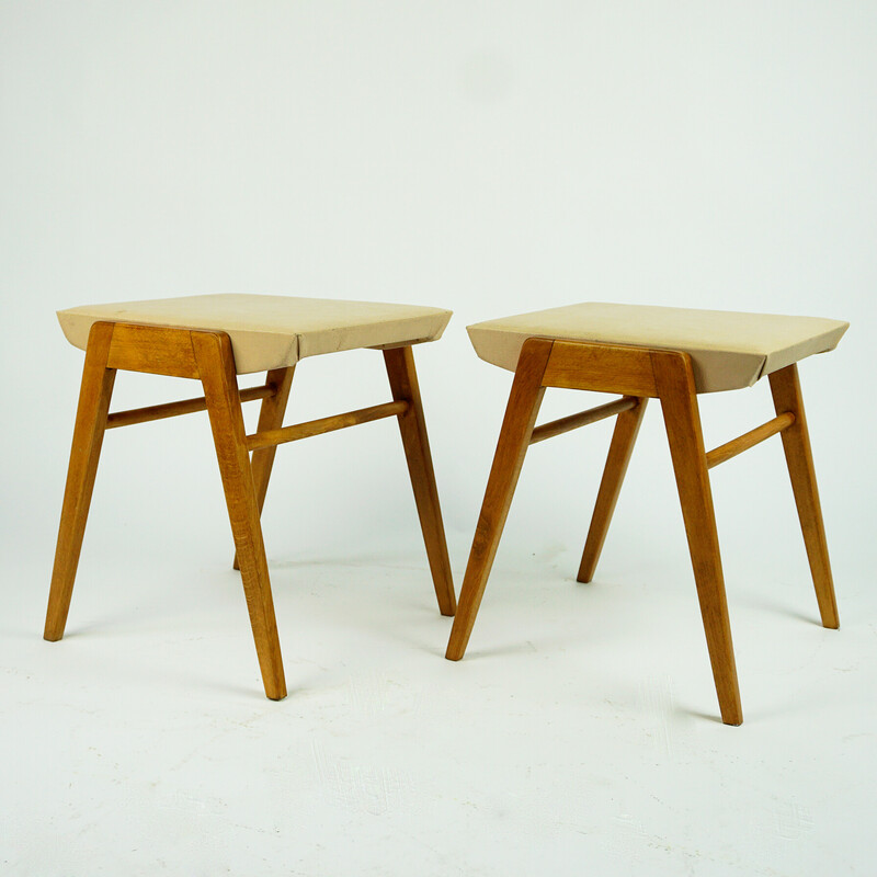 Pair of vintage beechwood stools by Roland Rainer for Emil & Alfred Pollak, Austria