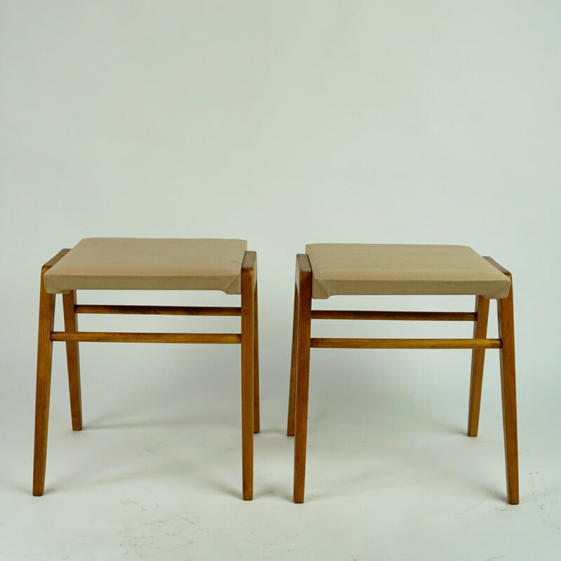 Pair of vintage beechwood stools by Roland Rainer for Emil & Alfred Pollak, Austria