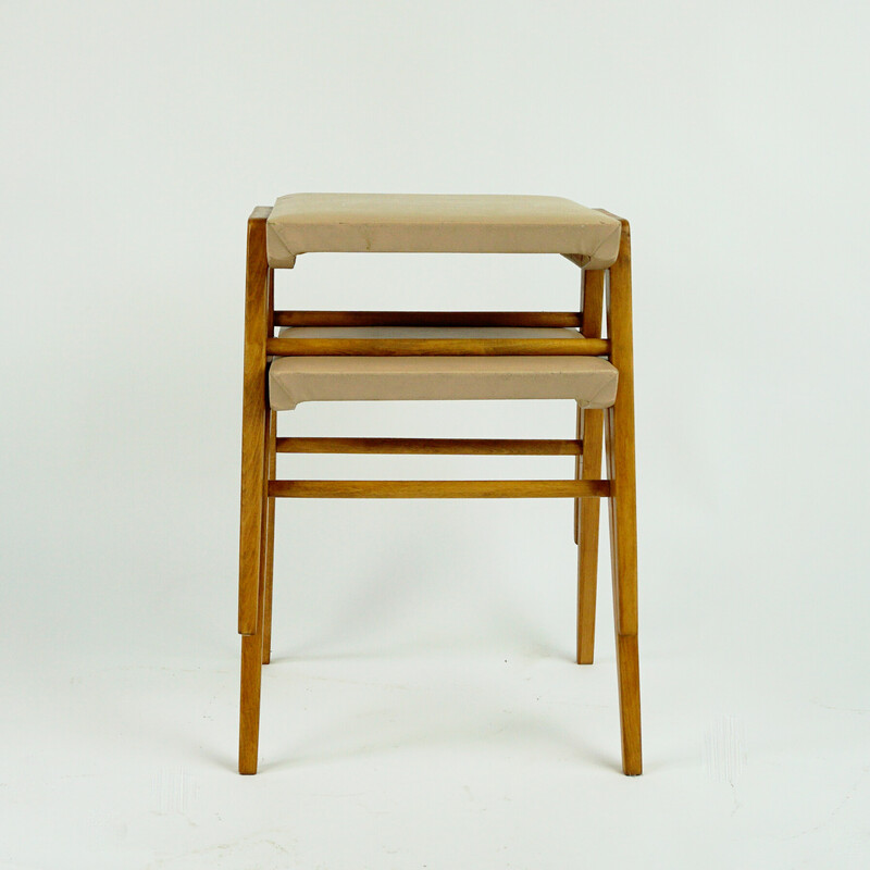 Pair of vintage beechwood stools by Roland Rainer for Emil & Alfred Pollak, Austria