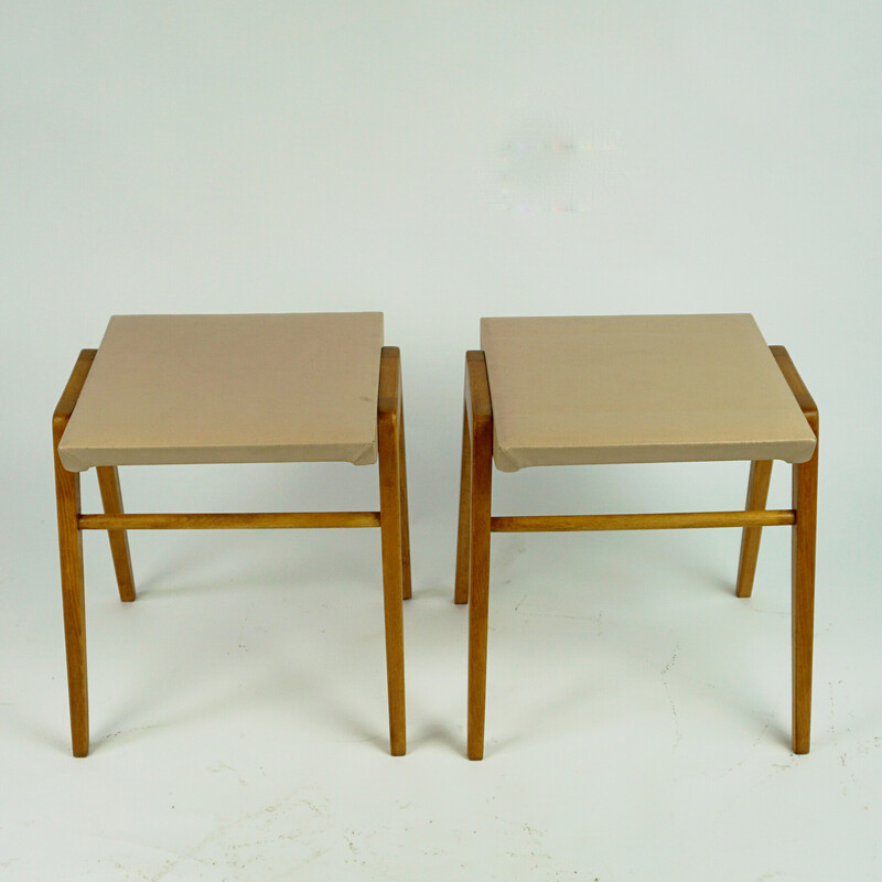 Pair of vintage beechwood stools by Roland Rainer for Emil & Alfred Pollak, Austria