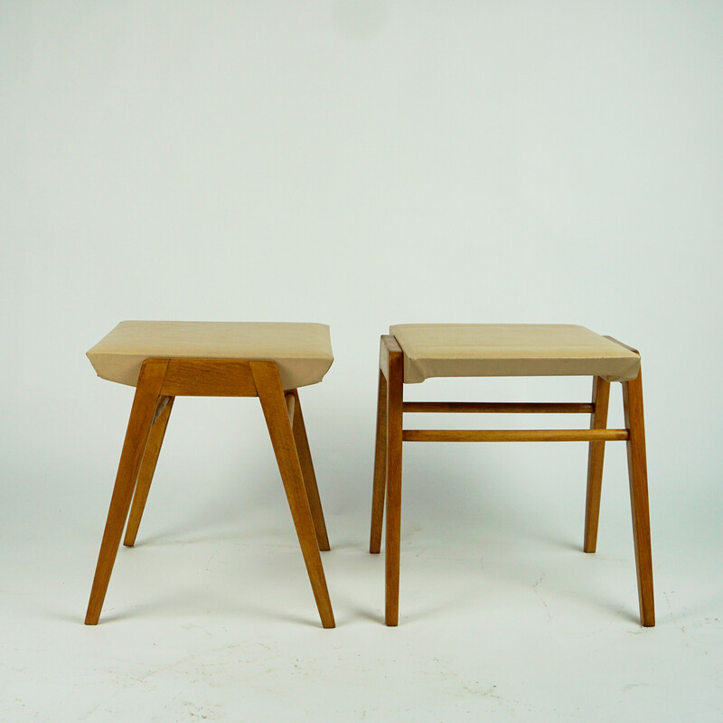 Pair of vintage beechwood stools by Roland Rainer for Emil & Alfred Pollak, Austria