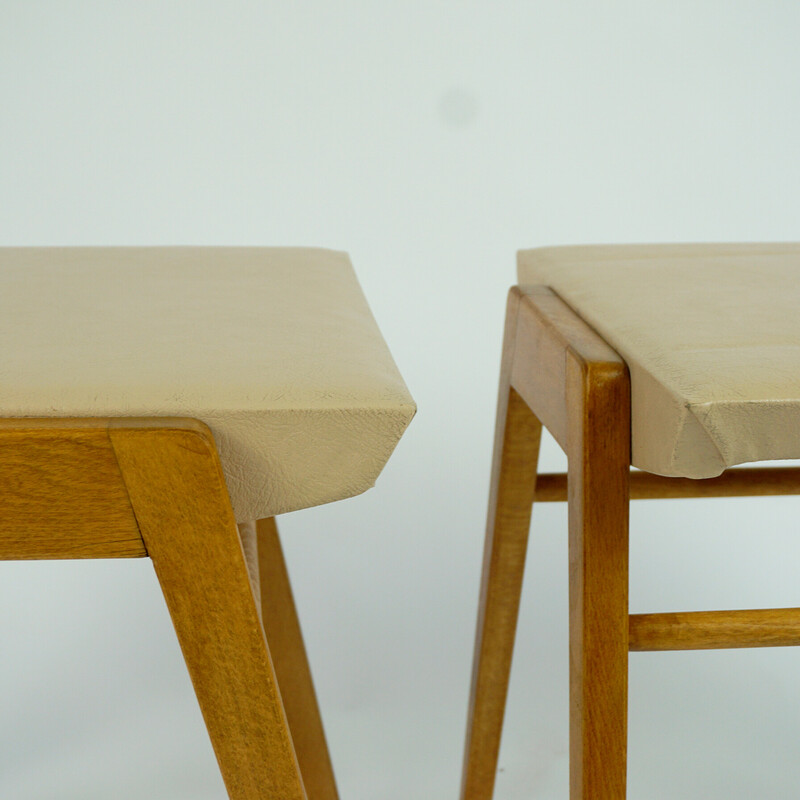 Pair of vintage beechwood stools by Roland Rainer for Emil & Alfred Pollak, Austria