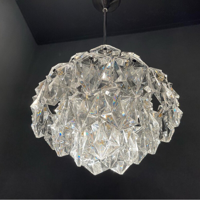 Vintage cut crystal pendant lamp for Kinkeldey, 1970