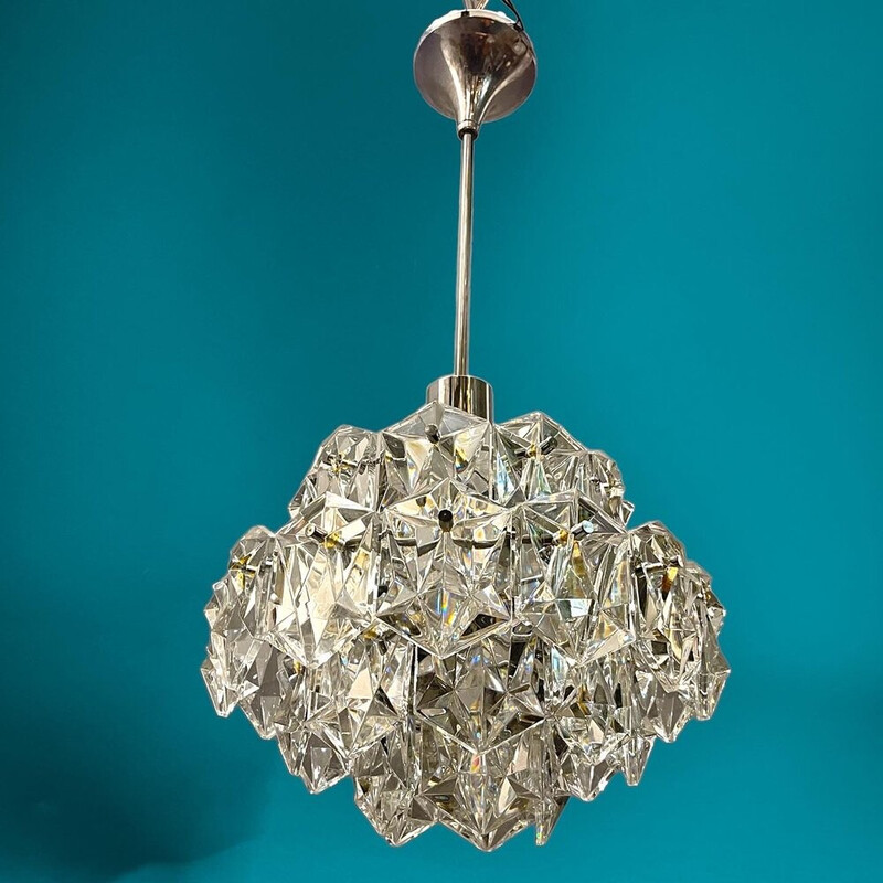 Vintage cut crystal pendant lamp for Kinkeldey, 1970