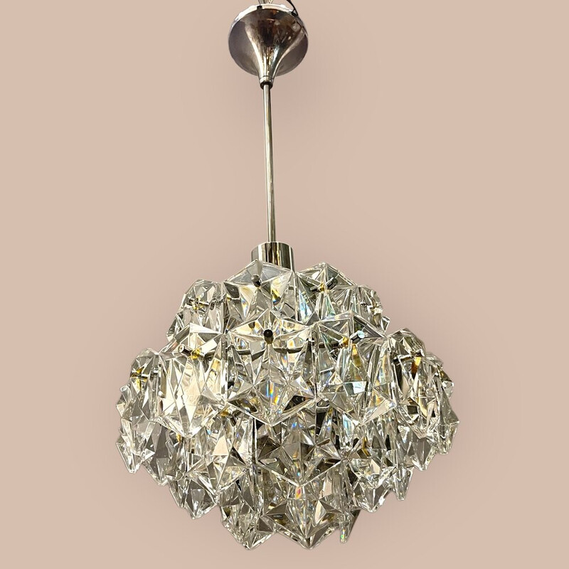 Vintage cut crystal pendant lamp for Kinkeldey, 1970