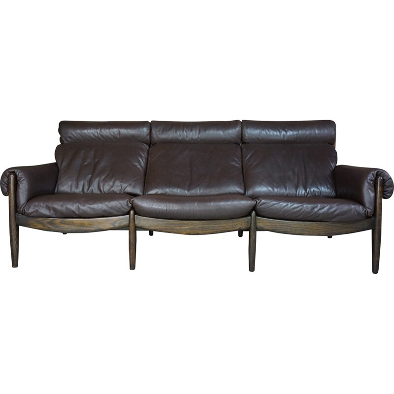 Scandinavian 3 seater leather sofa - 1960s